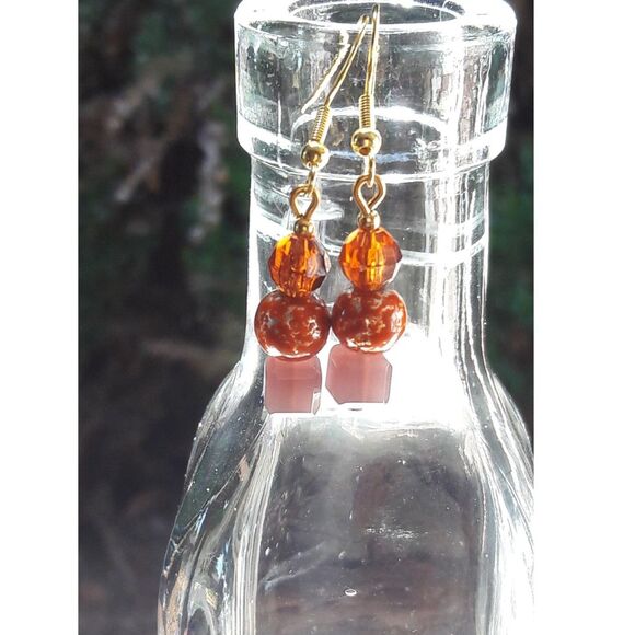 boho earrings 377#mfs Petite Orange earrings mushroom glass bead mix dainty earr - Picture 2 of 6